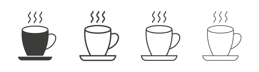 Coffee icons set. Liner outlined and flat black color