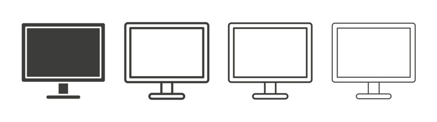 Computer Screen icons set. Liner outlined and flat black color