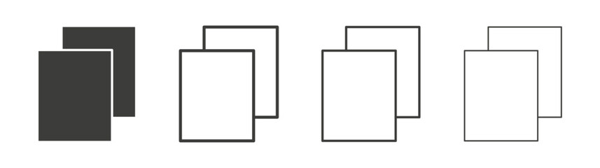 Copy icons set. Liner outlined and flat black color