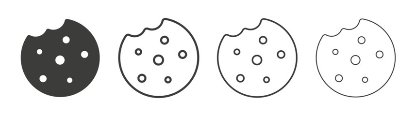 Cookie icons set. Liner outlined and flat black color