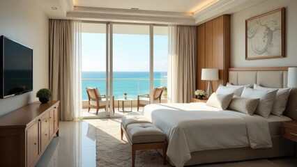 Oceanfront Bedroom Suite with Luxurious Bedding and Balcony Access