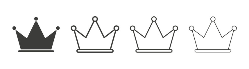 Crown icons set. Liner outlined and flat black color