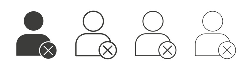 Fototapeta premium Delete user icons set. Liner outlined and flat black color