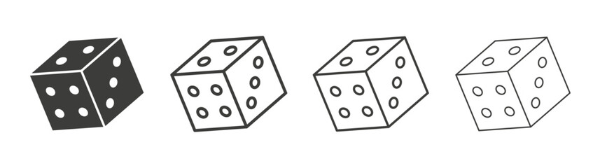 Dice icons set. Liner outlined and flat black color