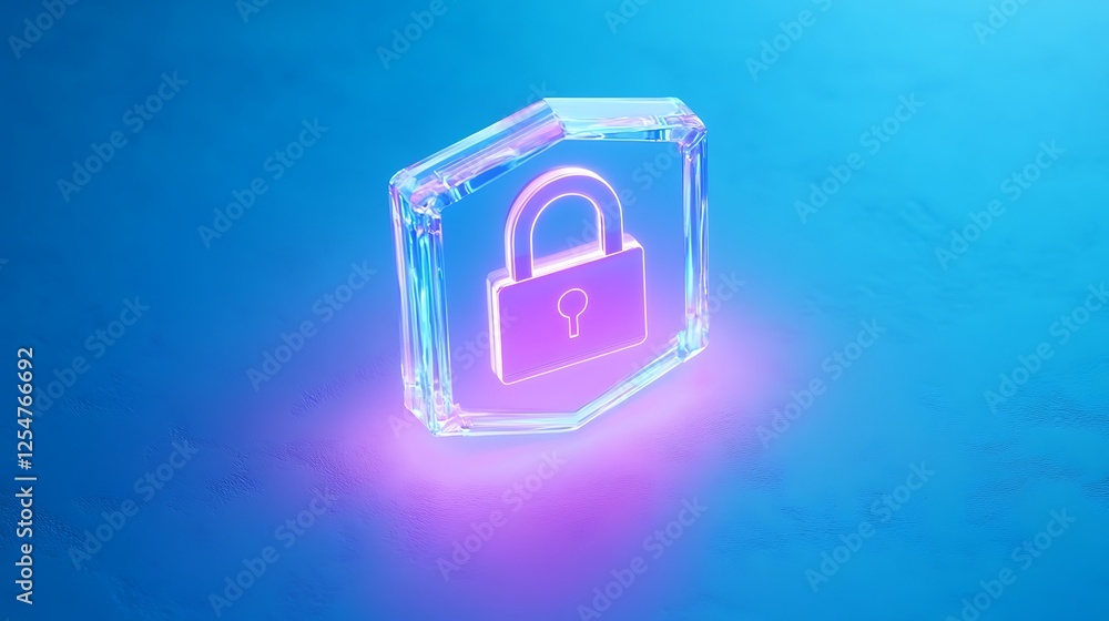 Poster modern neon lock icon in stylish 3d design representing digital security and data protection concept