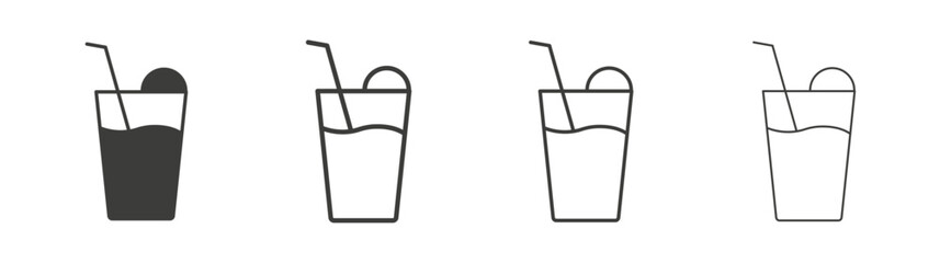 Drink icons set. Liner outlined and flat black color