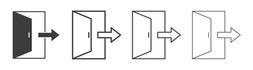 Exit icons set. Liner outlined and flat black color