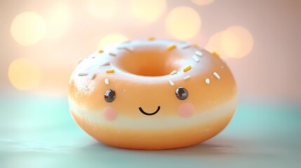 Delicious donut illustration with bright icing and sprinkles, perfect for bakery logos or culinary art, in a whimsical style