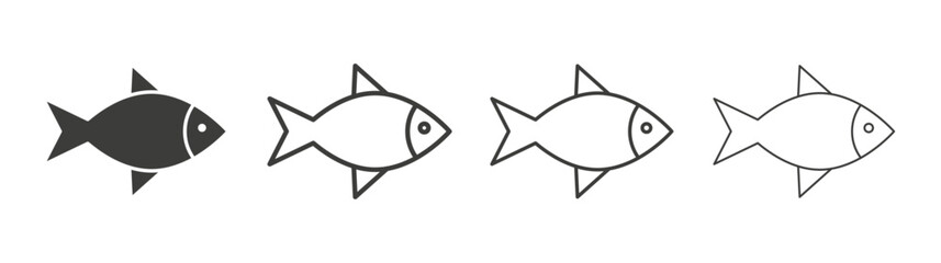 Fish icons set. Liner outlined and flat black color