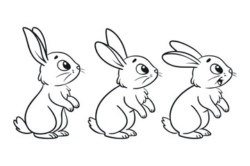 Obraz premium Minimal Bunny Line Art Doodle in Different Poses,