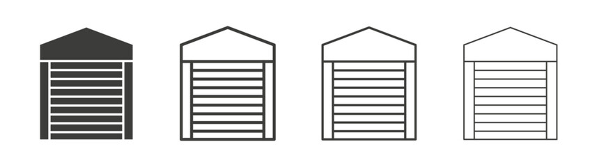 Garage icons set. Liner outlined and flat black color