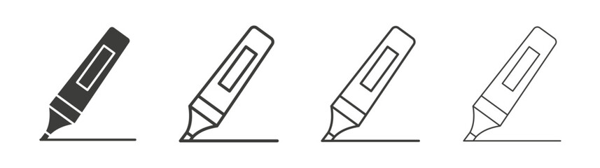 Highlighter icons set. Liner outlined and flat black color