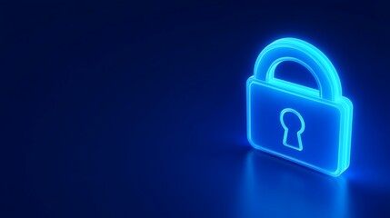 Neon Blue Lock with Keyhole on Dark Background for Digital Security and Protection Themes