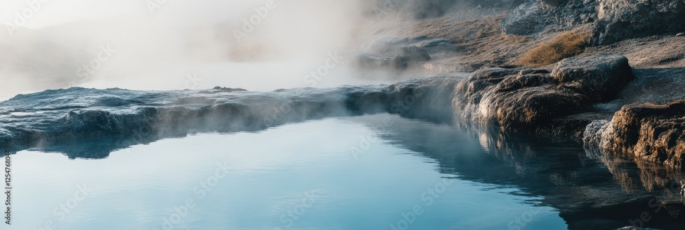 Aufkleber serene hot spring with steam rising above rocky edges in a tranquil natural setting. generative ai