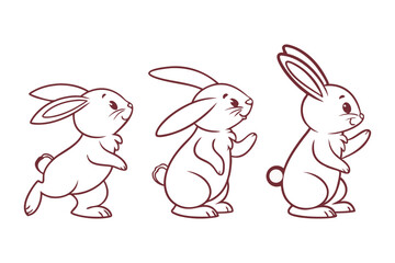 Obraz premium Minimal Bunny Line Art Doodle in Different Poses,