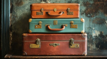Nostalgic travel vibes with vintage leather suitcases perfect for retro decor or display