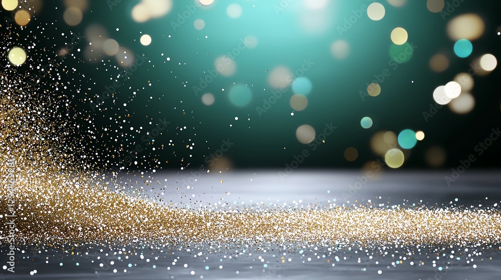 Aufkleber abstract shimmering background with golden bokeh lights on a teal backdrop, creating a festive, eleg