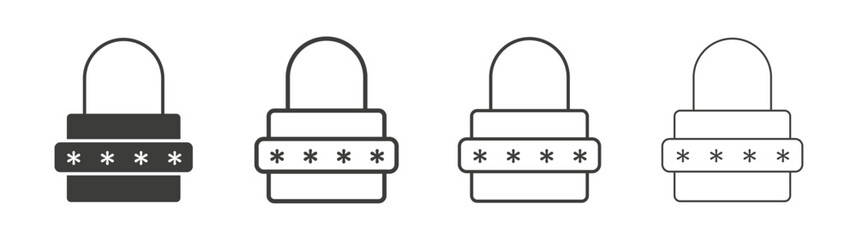 Password icons set. Liner outlined and flat black color