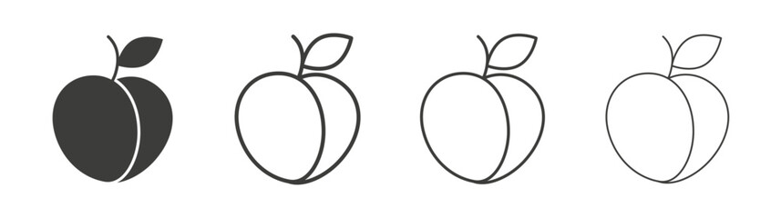 Peach icons set. Liner outlined and flat black color