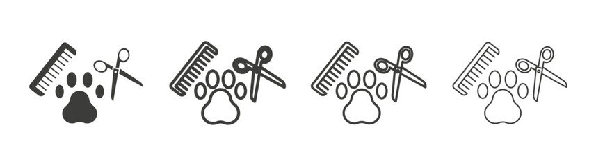 Pet grooming icons set. Liner outlined and flat black color