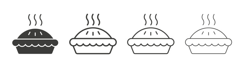 Pie icons set. Liner outlined and flat black color
