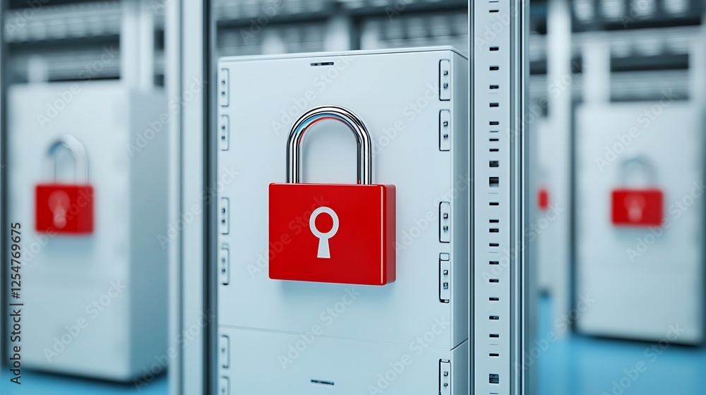 Aufkleber red padlock on white server cabinet in a secure data center environment