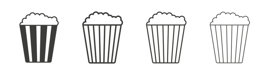 Popcorn icons set. Liner outlined and flat black color