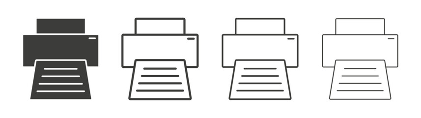 Print icons set. Liner outlined and flat black color