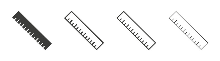 Ruler icons set. Liner outlined and flat black color