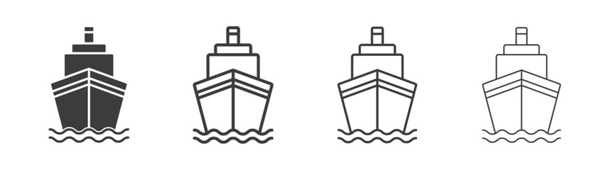 Ship icons set. Liner outlined and flat black color