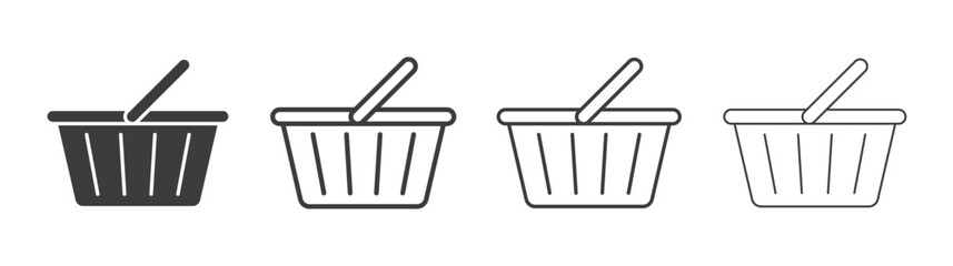 Shopping basket icons set. Liner outlined and flat black color