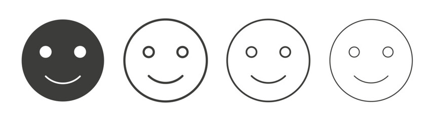 Smile icons set. Liner outlined and flat black color