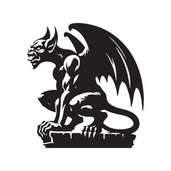 Minimalist Gargoyle Silhouette - Gargoyle Vector - Design of Gargoyle.