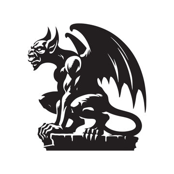 Minimalist Gargoyle Silhouette - Gargoyle Vector - Design of Gargoyle.
