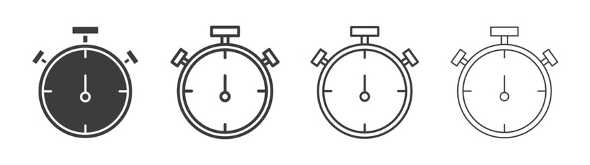 Stopwatch icons set. Liner outlined and flat black color