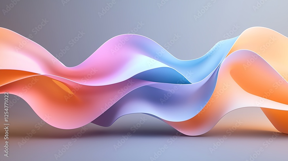 Poster abstract wavy lines in pastel colors creating a fluid and dynamic artistic composition.