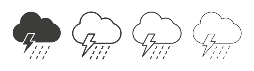 Thunderstorm icons set. Liner outlined and flat black color