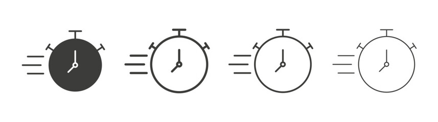 Time fast icons set. Liner outlined and flat black color