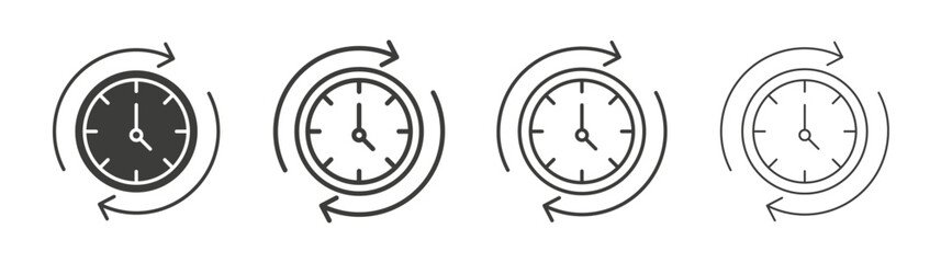 Time forward icons set. Liner outlined and flat black color