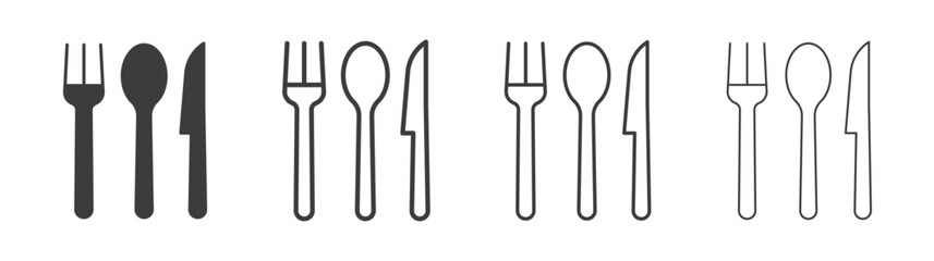 Utensils icons set. Liner outlined and flat black color