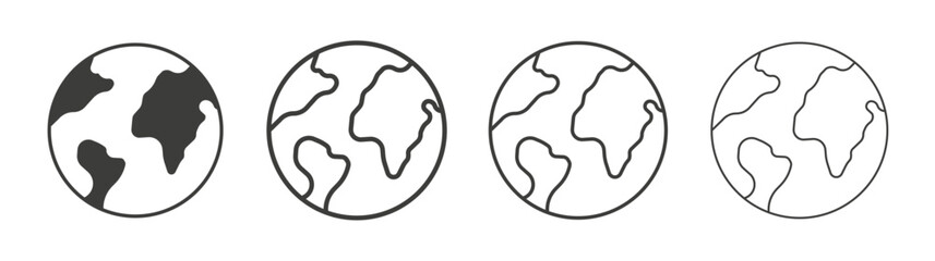 World icons set. Liner outlined and flat black color