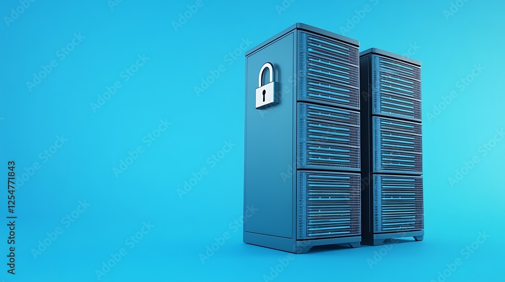 Poster secure data storage solution with padlock on bright blue background for information protection and s