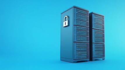 Secure Data Storage Solution with Padlock on Bright Blue Background for Information Protection and Security