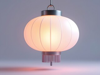 Obraz premium Elegant Asian Lantern: A 3D Render of a Glowing, Traditional Chinese Paper Lantern
