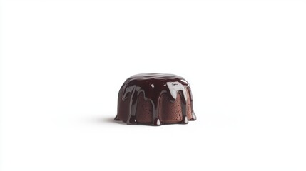 Obraz premium A luxurious molten chocolate lava cake with a glossy exterior, placed on a simple white background.
