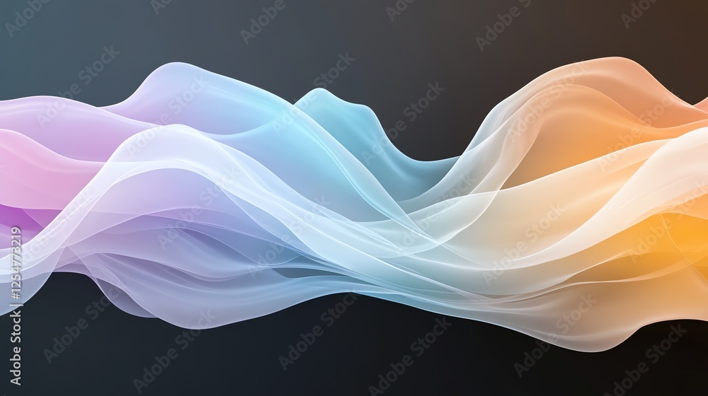 Poster colorful abstract wave pattern with smooth gradient transitions on dark background, perfect for crea