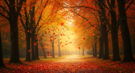 autumn forest in the morning with breath taking view