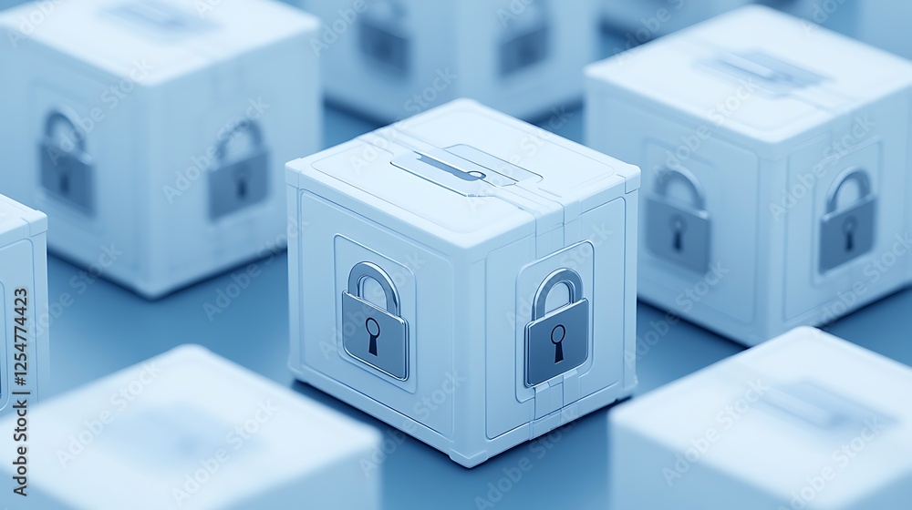 Poster secure storage boxes with locks representing safety and protection in a digital environment