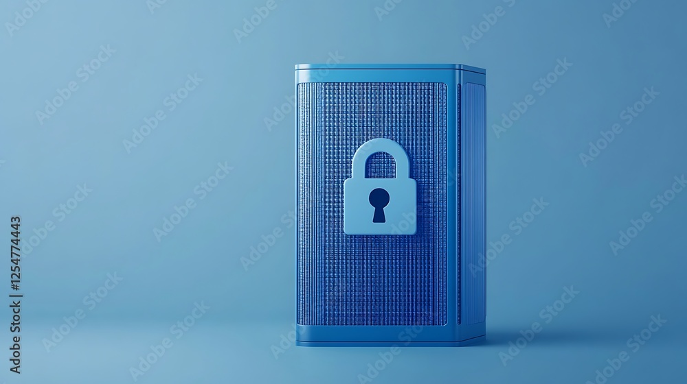 Poster secure storage container with lock symbol on a blue background for privacy and data protection conce