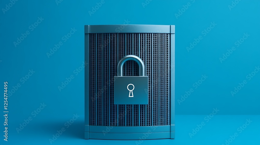 Poster secure storage container with padlock on a vibrant blue background for privacy and protection concep